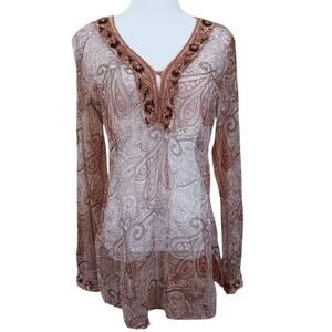 VINTAGE‎ WET SEAL Y2K 90s Sheer Top M Beaded Blouse Boho Coquette Art to Wear